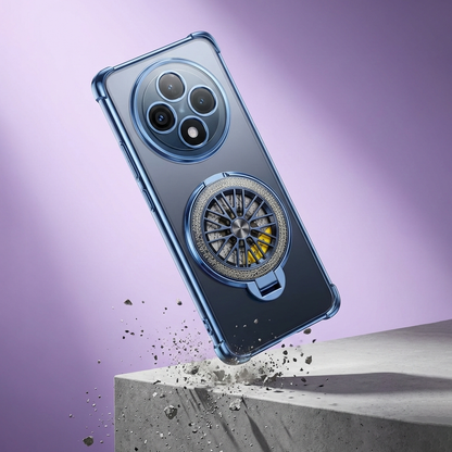 Phone case with wheel design on a purple background