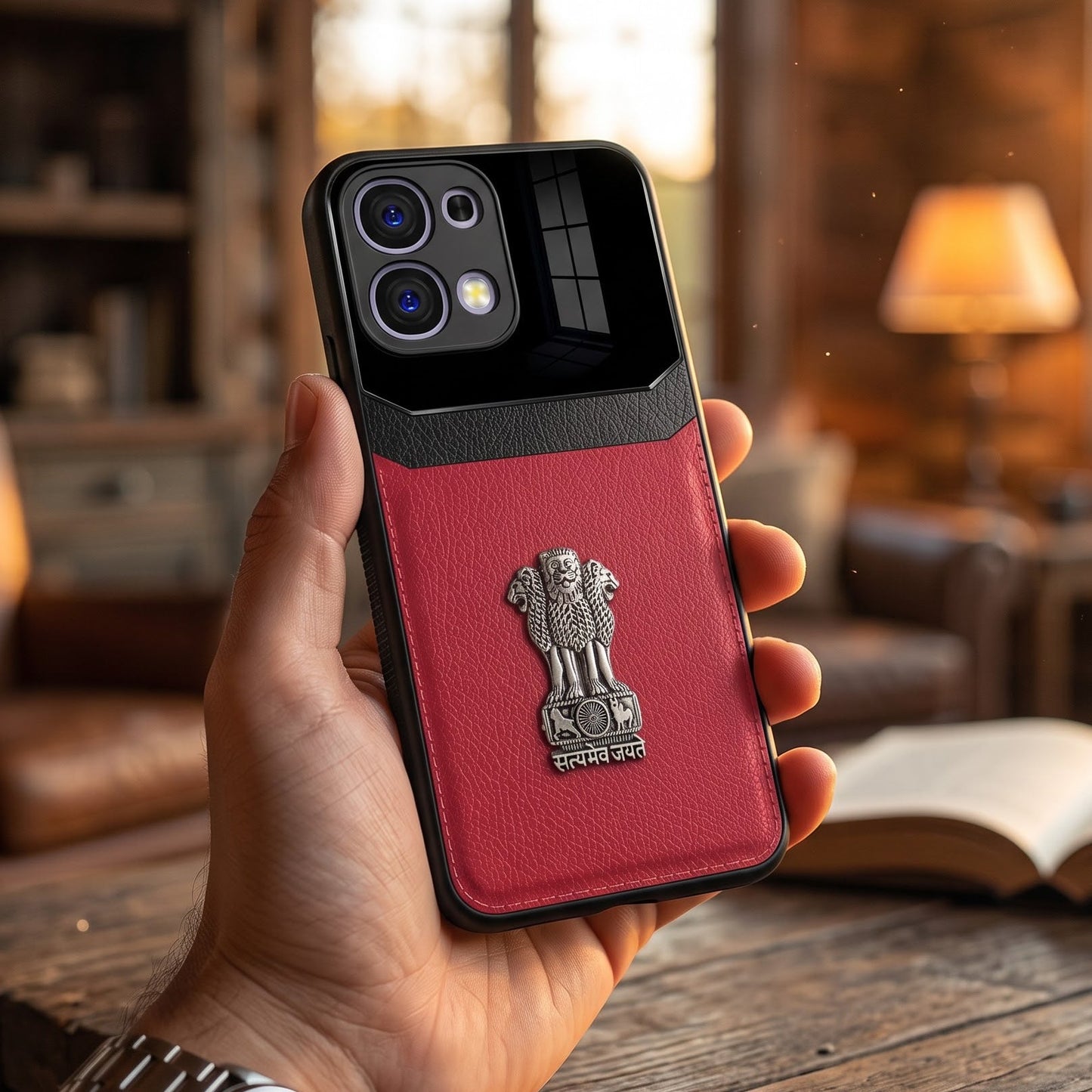 Oppo F31 5G Satyamev Jayate 3D Metal Leather Back Case