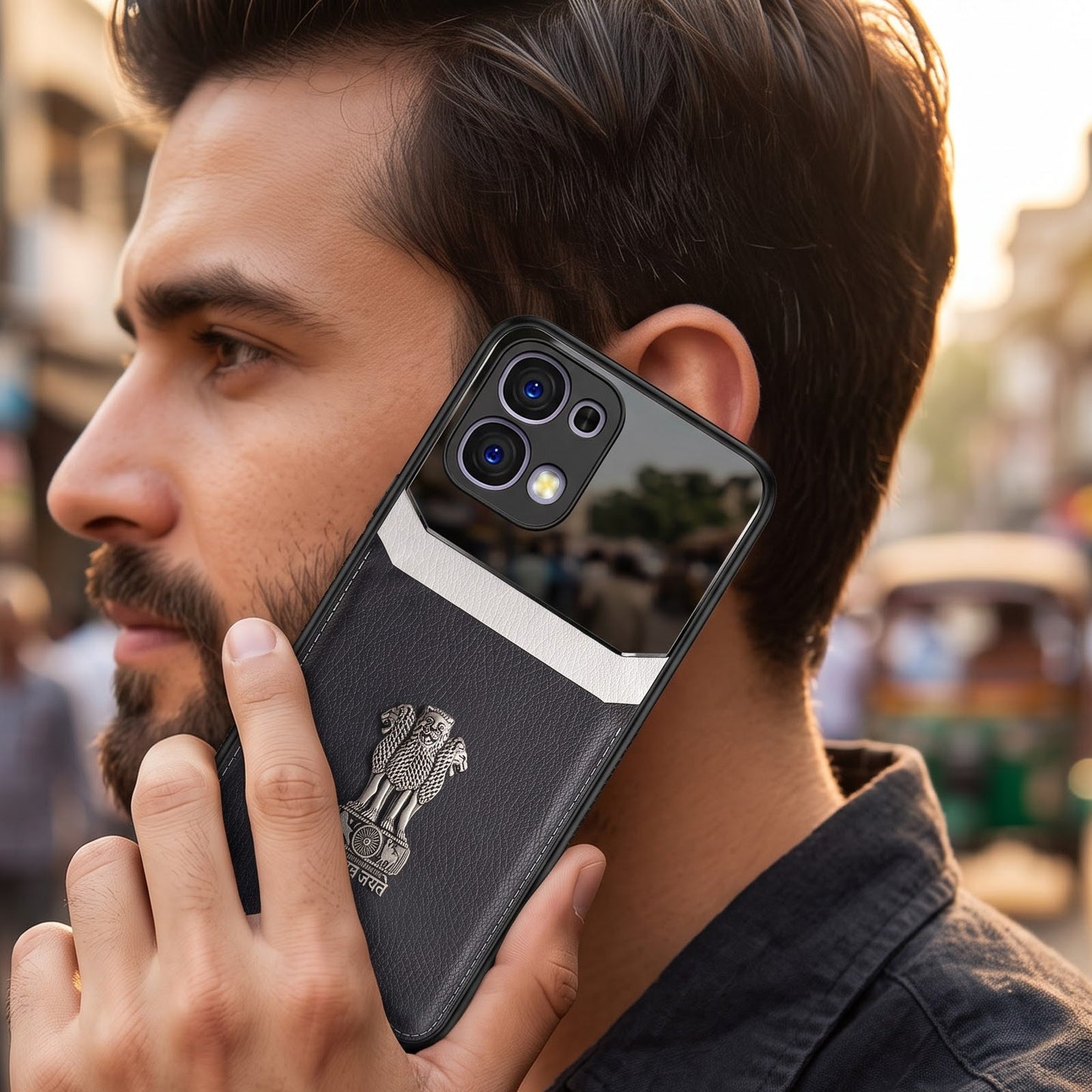 Oppo F31 5G Satyamev Jayate 3D Metal Leather Back Case
