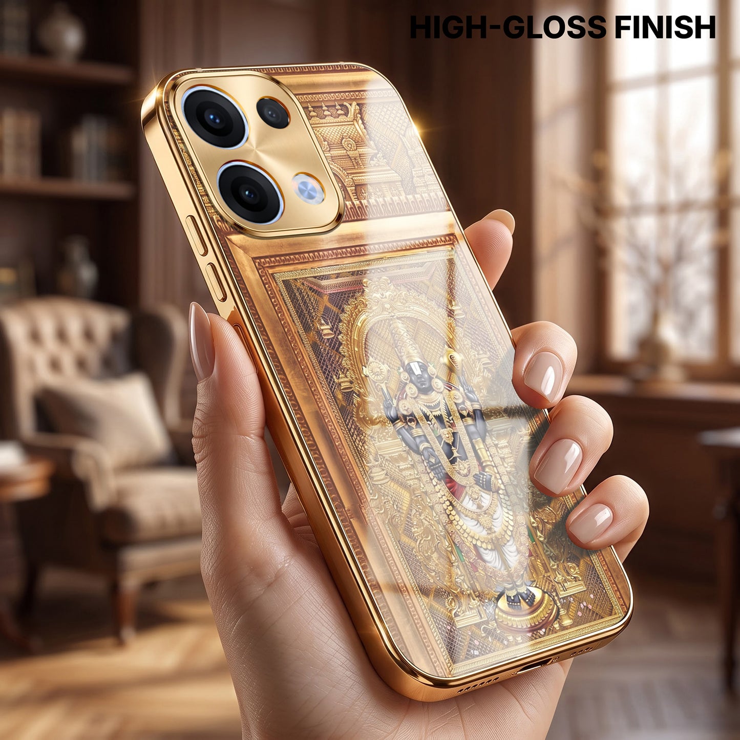 Oppo Reno 13 5G Premium Heritage Gold Electroplated Glass Phone Back Case