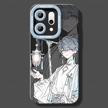 Oppo Reno 14 5G Phone case with anime-style character holding a lantern and 'Good Luck' text.