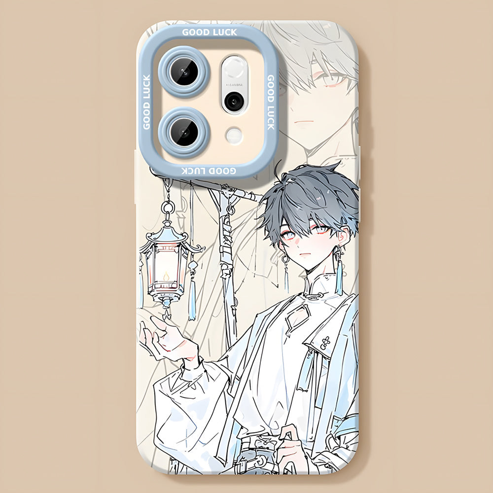Oppo Reno 14 5G Phone case with anime-style character and 'Good Luck' text on a beige background