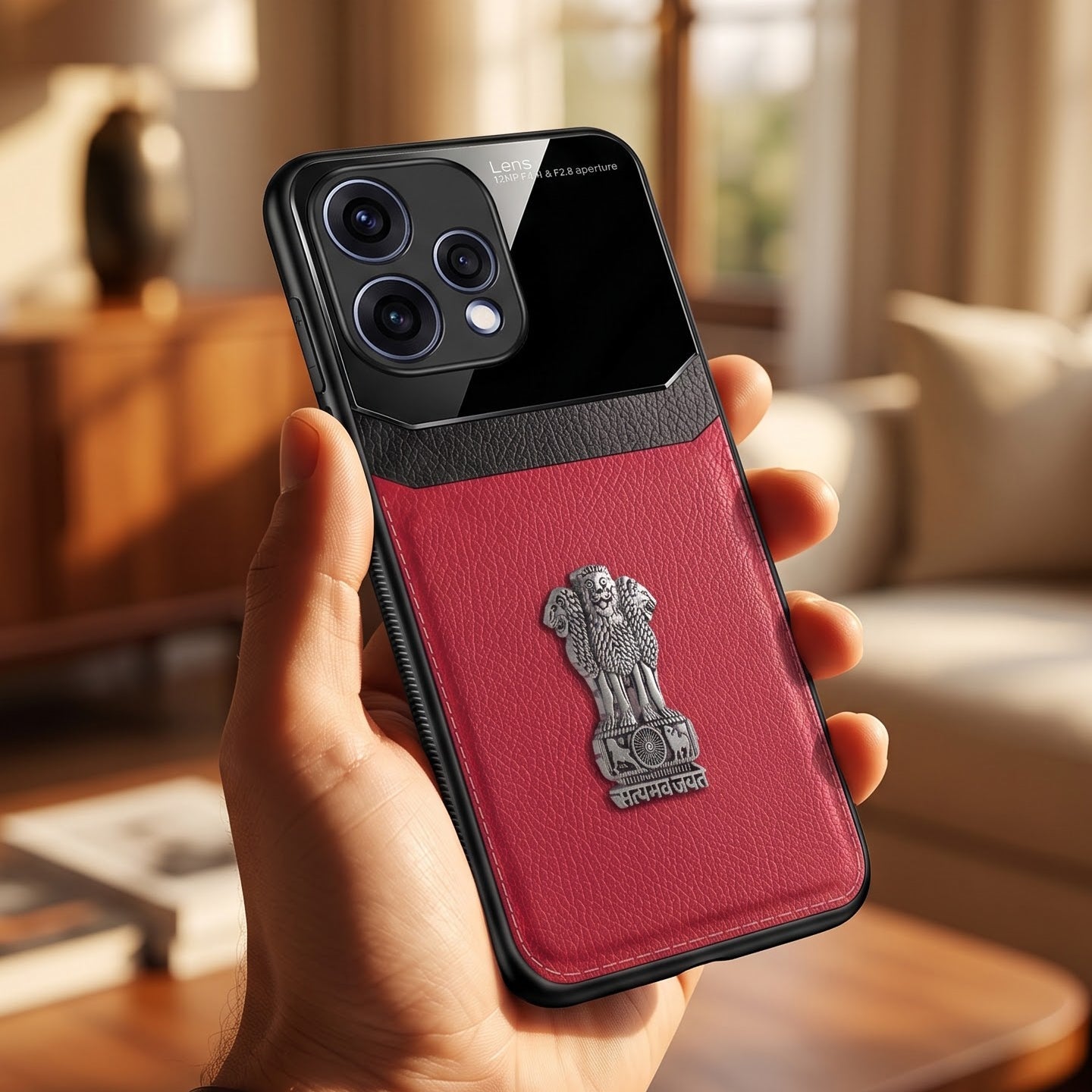 Oppo Reno 15 5G Satyamev Jayate 3D Metal Leather Back Case