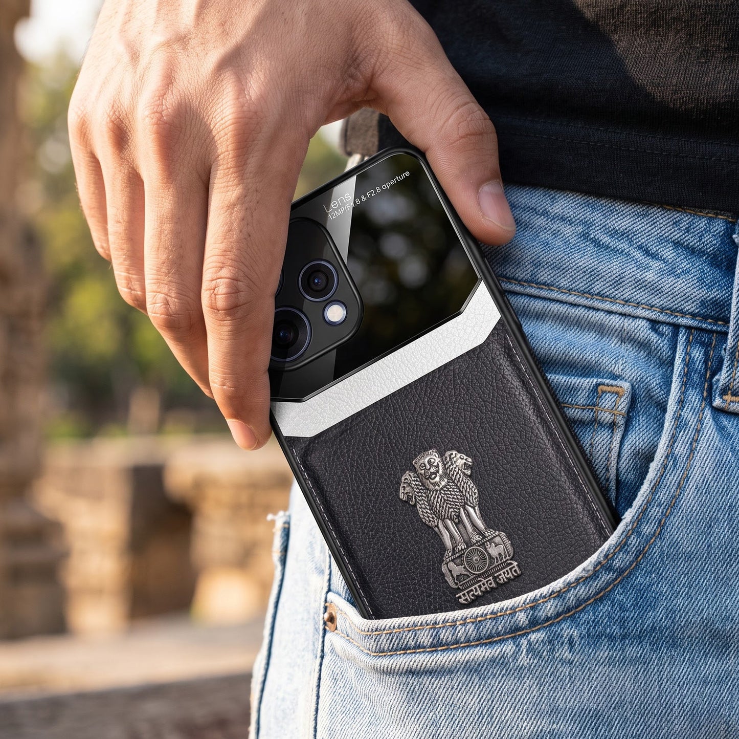 Oppo Reno 15 5G Satyamev Jayate 3D Metal Leather Back Case