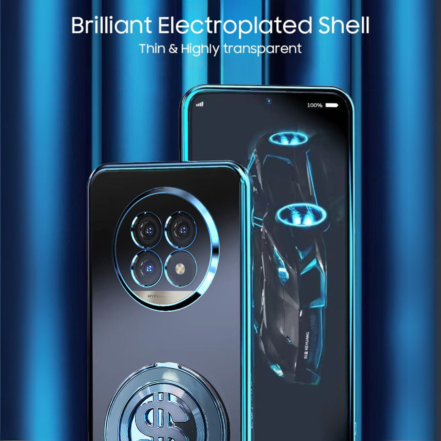 Smartphone with electroplated shell on a blue gradient background
