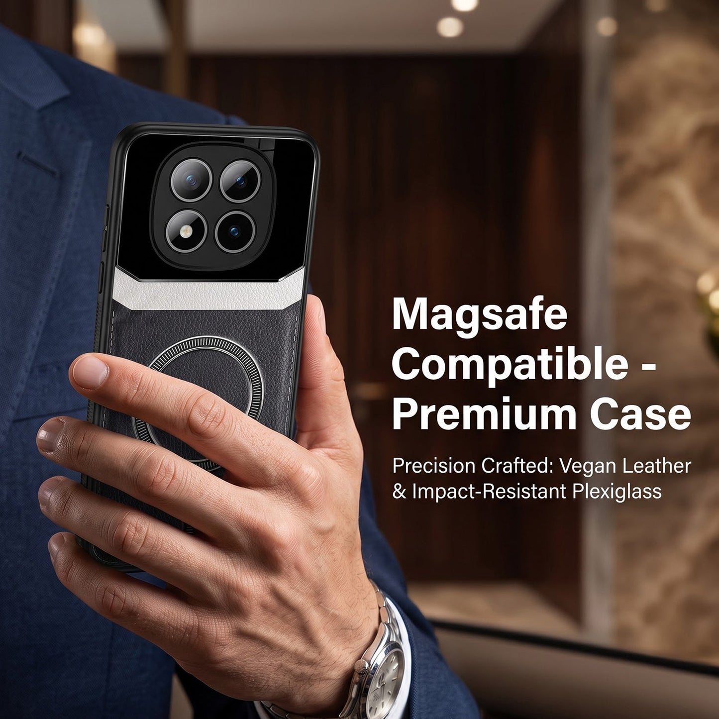 Redmi Note 15 Pro+ 5G Premium Magsafe Magnetic Leather Lens Protective Case
