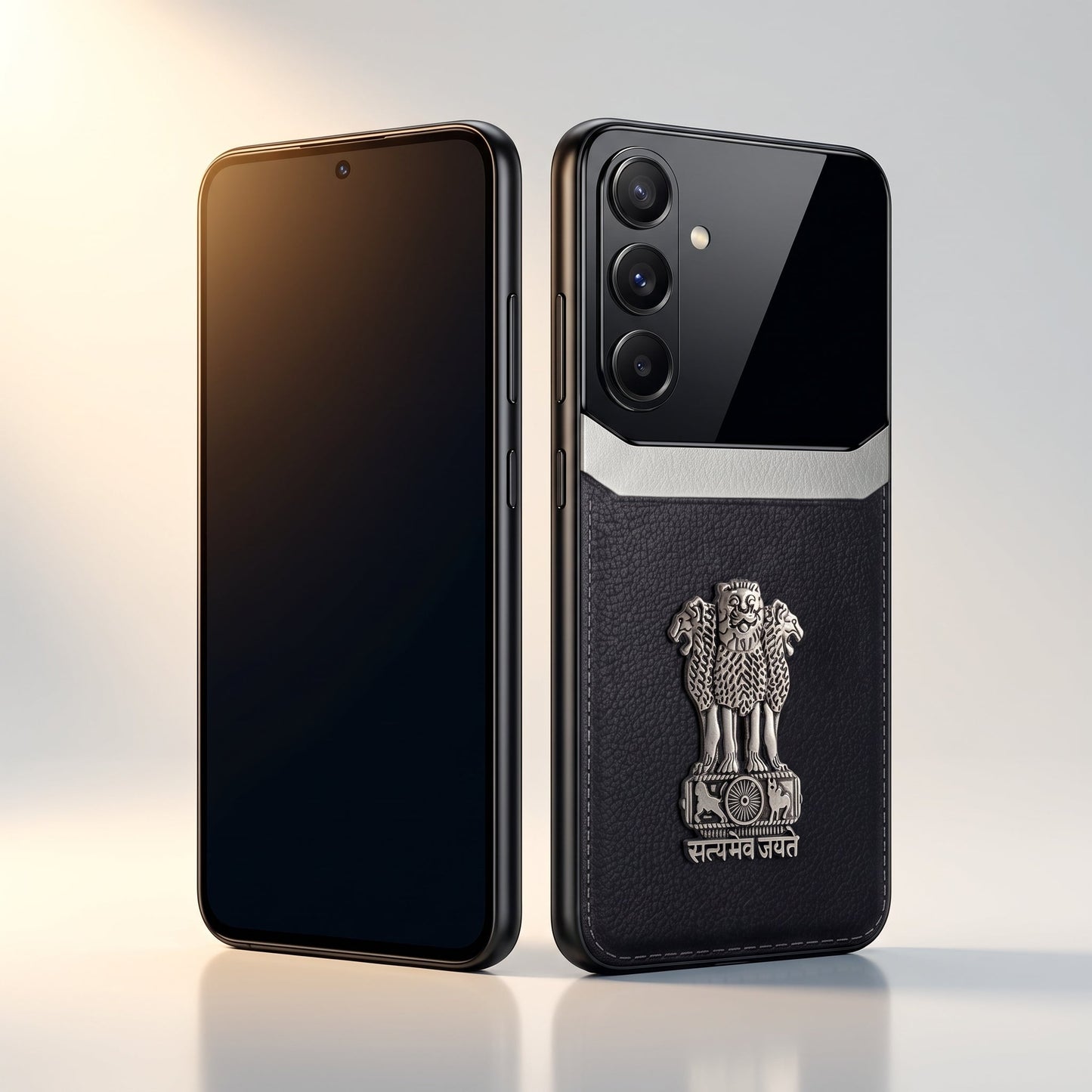 Galaxy M56 5G Satyamev Jayate 3D Metal Leather Back Case