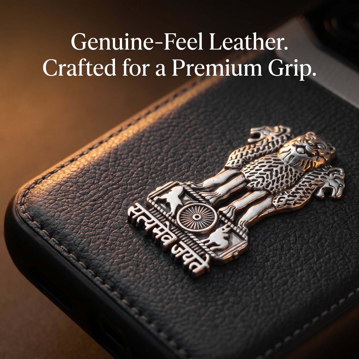 Galaxy M56 5G Satyamev Jayate 3D Metal Leather Back Case