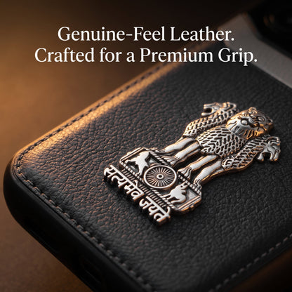 Galaxy M56 5G Satyamev Jayate 3D Metal Leather Back Case