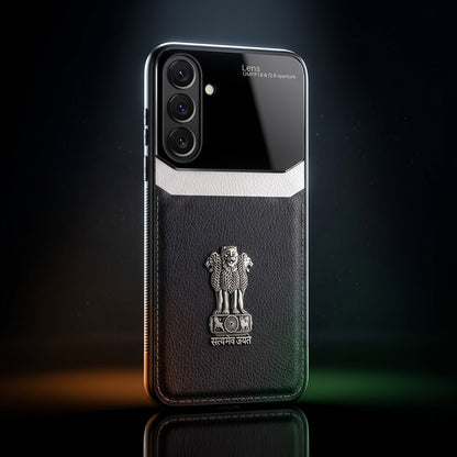 Samsung Galaxy A27 5G Satyamev Jayate 3D Metal Leather Back Case