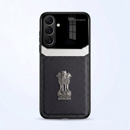 Samsung Galaxy A57 5G Satyamev Jayate 3D Metal Leather Back Case