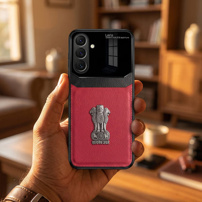 Samsung Galaxy A57 5G Satyamev Jayate 3D Metal Leather Back Case
