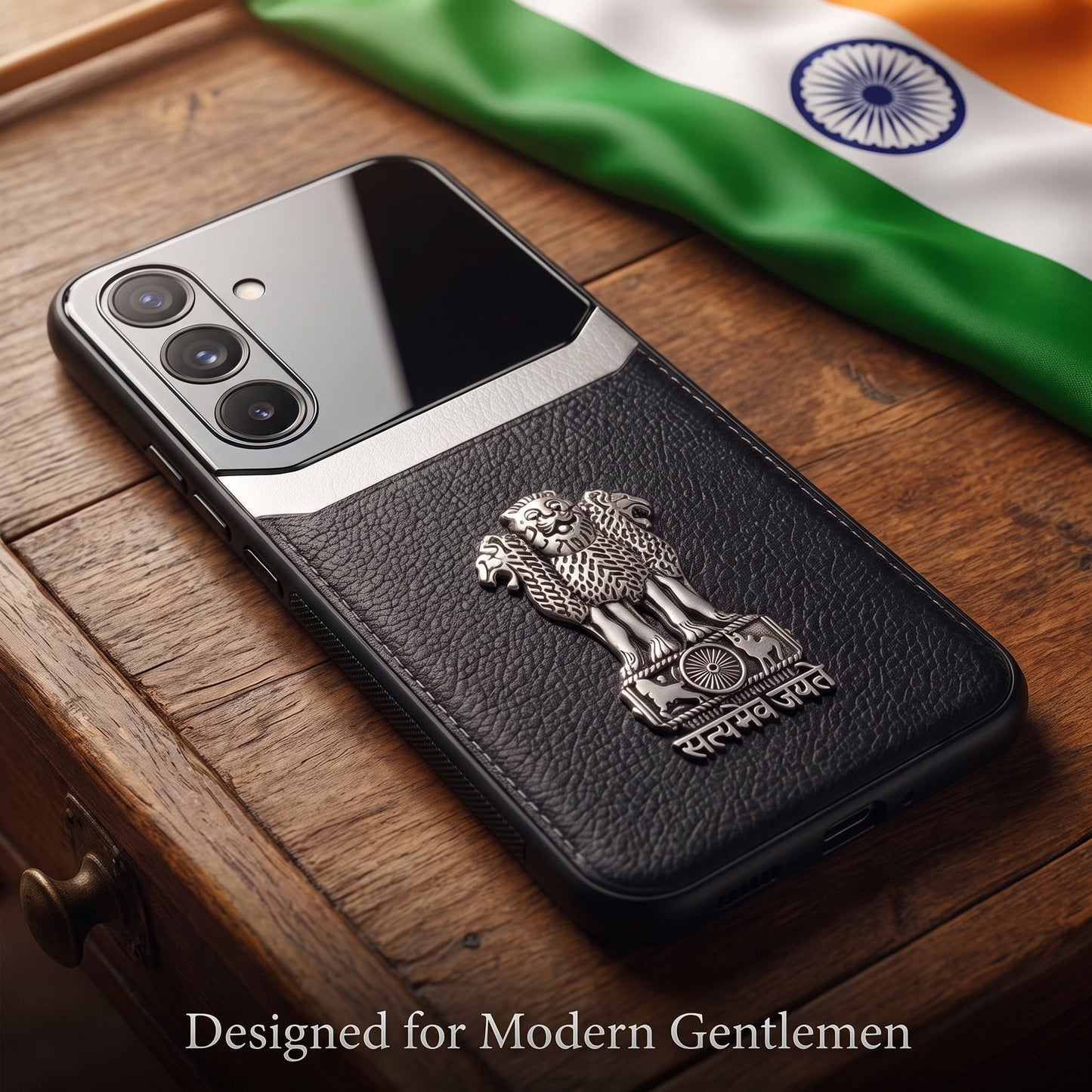 Galaxy A16 5G Satyamev Jayate 3D Metal Leather Back Case