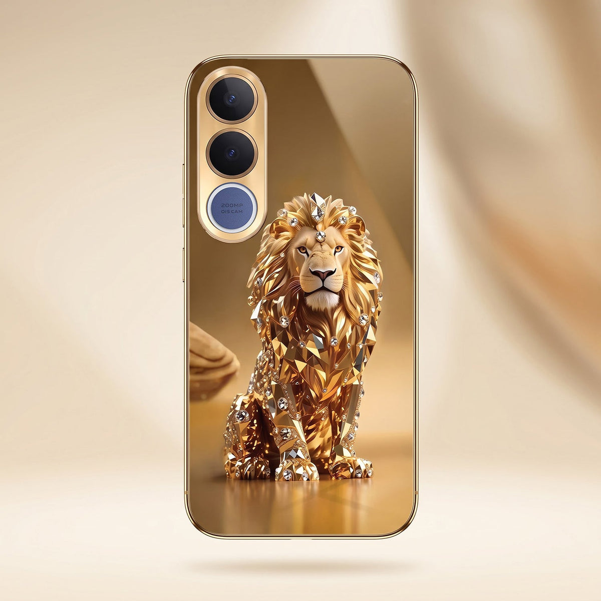 Vivo V70 FE 5G Luxury Lion Gold Electroplated Glass Phone Back Case