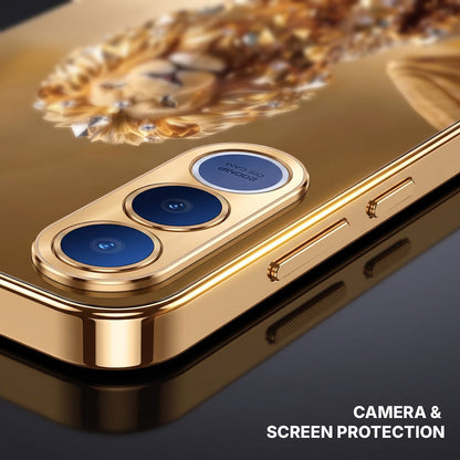Vivo V70 FE 5G Luxury Lion Gold Electroplated Glass Phone Back Case