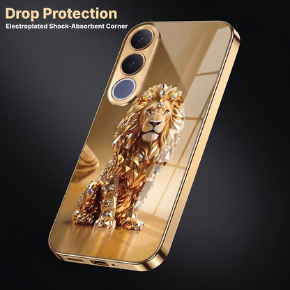 Vivo V70 FE 5G Luxury Lion Gold Electroplated Glass Phone Back Case