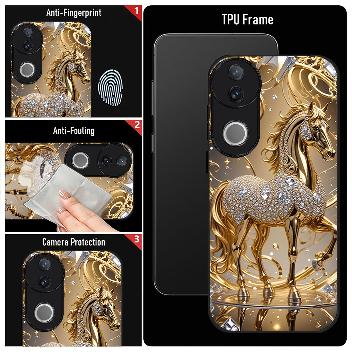 Vivo V50 5G Luxury Horse Texture Acrylic Glass Back Case