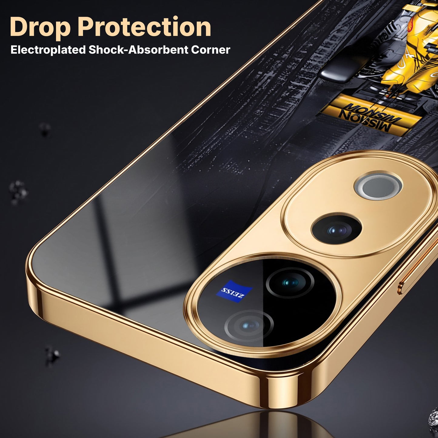 Vivo V40 Pro 5G F1 Racing Car Gold Electroplated Glass Phone Back Case