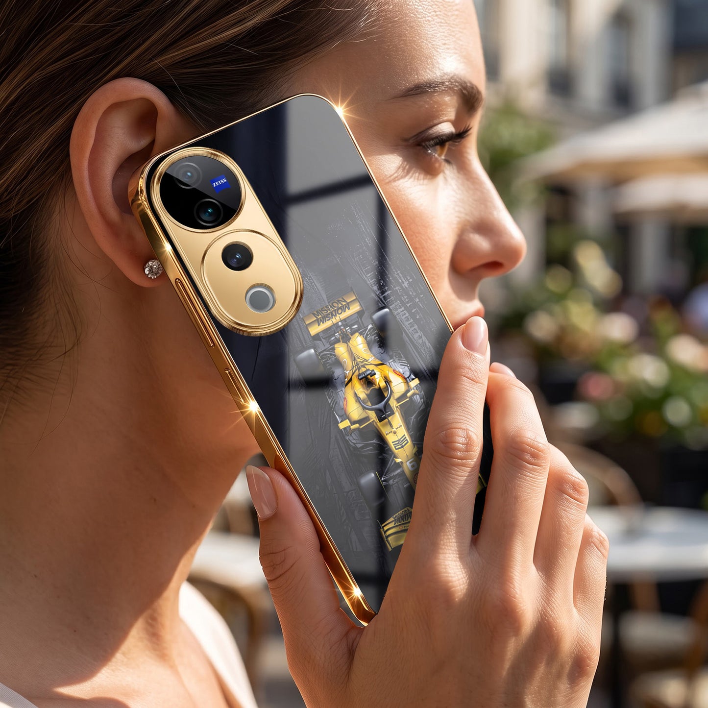 Vivo V40 Pro 5G F1 Racing Car Gold Electroplated Glass Phone Back Case