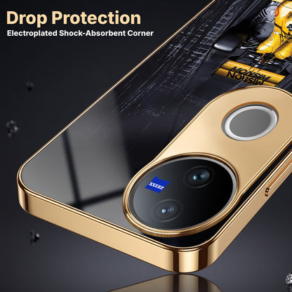 Vivo V50 5G F1 Racing Car Gold Electroplated Glass Phone Back Case