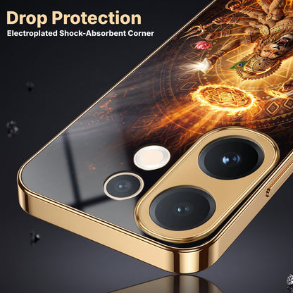 Vivo V60 5G Lord Narasimha Gold Electroplated Glass Phone Back Case