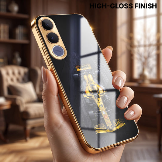Vivo V70 FE 5G F1 Racing Car Gold Electroplated Glass Phone Back Case