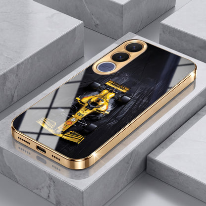 Vivo V70 FE 5G F1 Racing Car Gold Electroplated Glass Phone Back Case