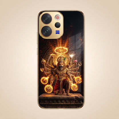 Vivo V70 5G Lord Narasimha Gold Electroplated Glass Phone Back Case