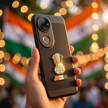Vivo V50 5G Tri-Color Satyamev Jayate Mesh Electroplated Heat Dissipation Case