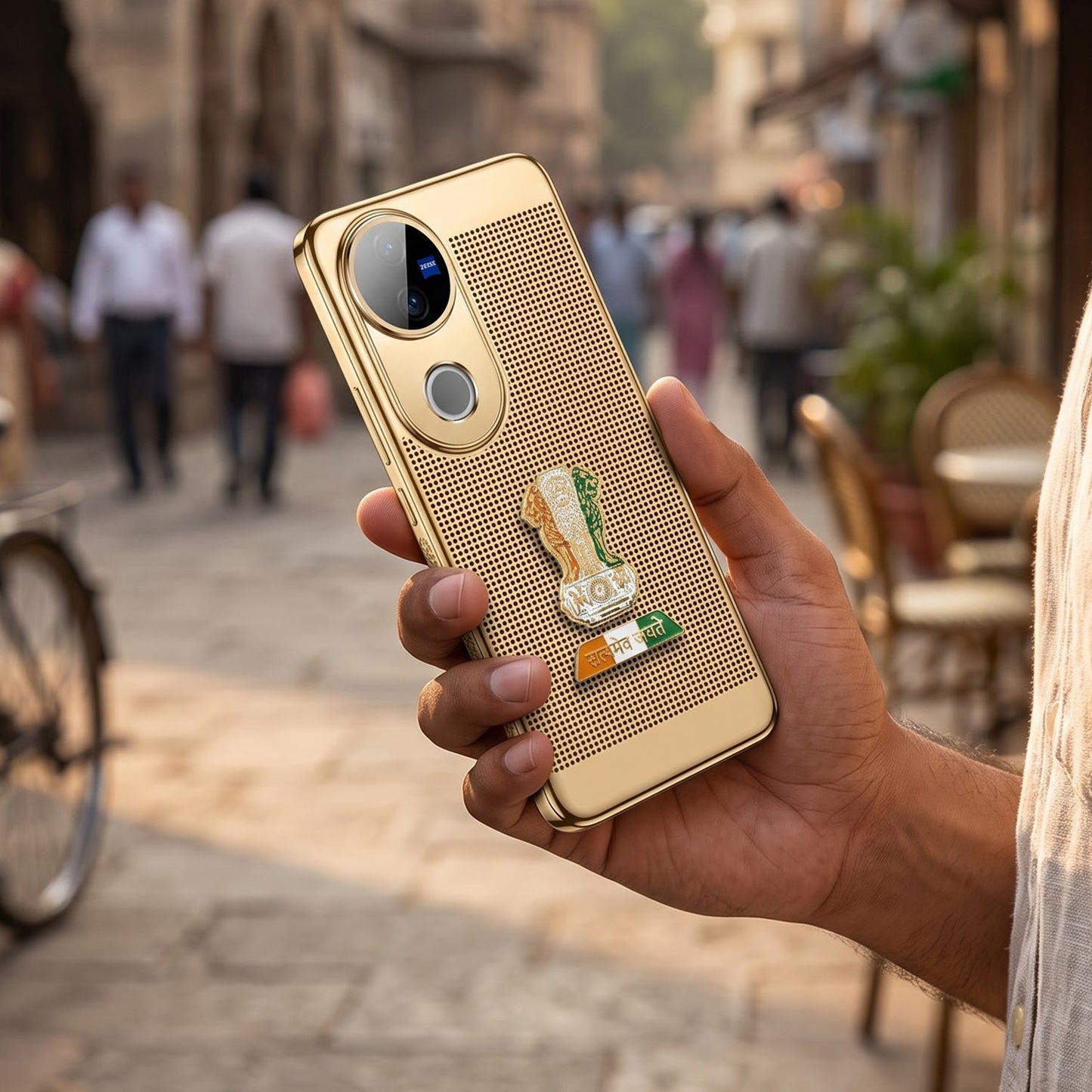 Vivo V50 5G Tri-Color Satyamev Jayate Mesh Electroplated Heat Dissipation Case