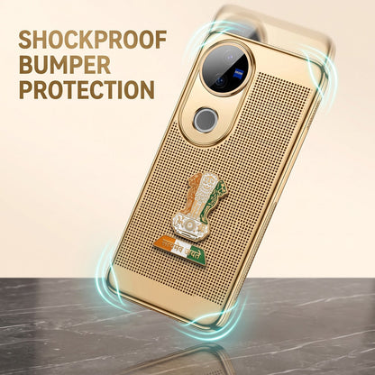 Vivo V50 5G Tri-Color Satyamev Jayate Mesh Electroplated Heat Dissipation Case