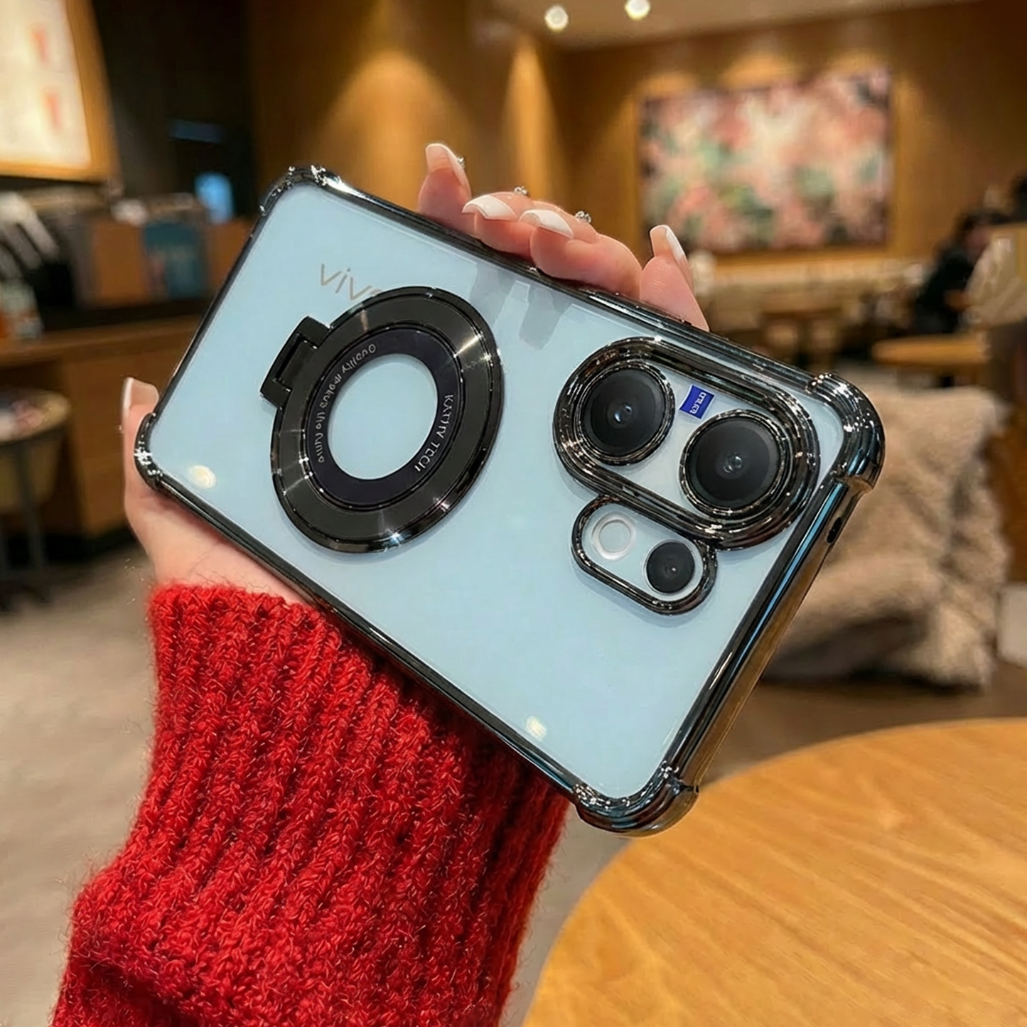 Vivo V60 5G Original Luxury Magnifier Ring Stand Shockproof Airbags Corner Case