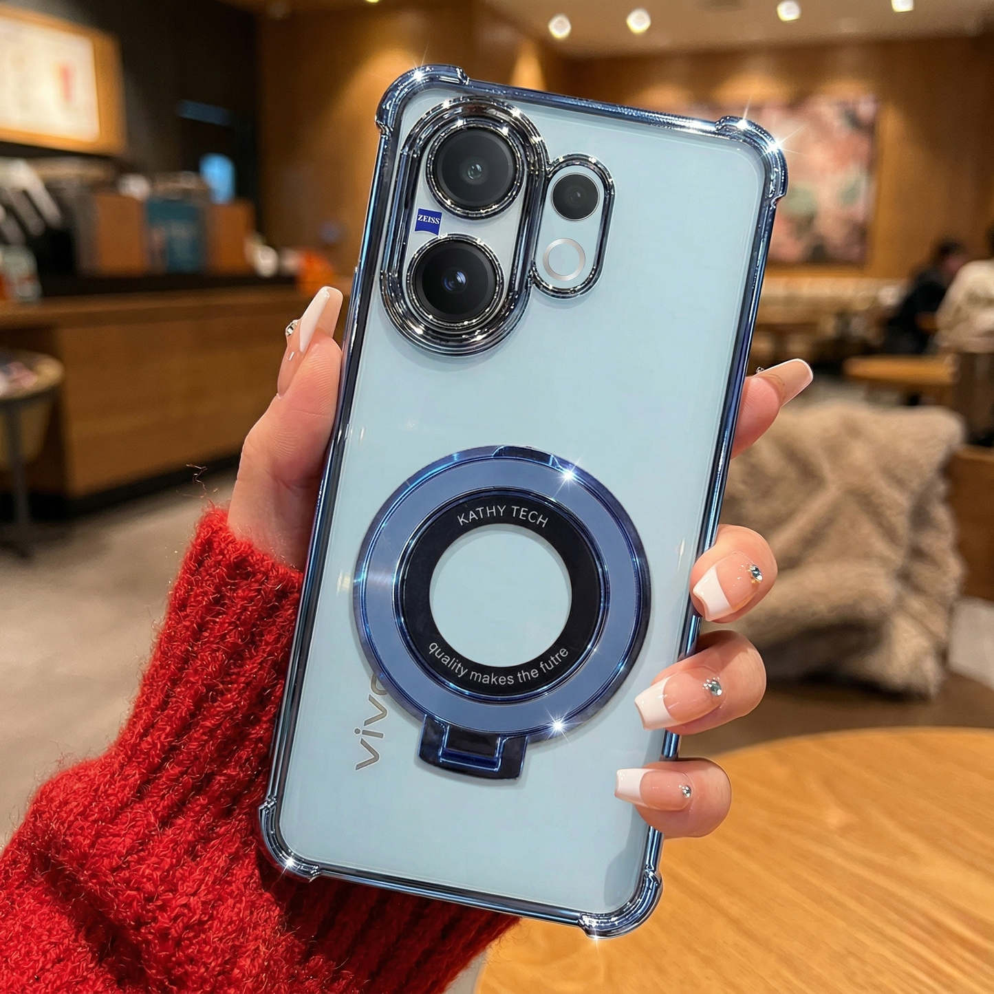 Vivo V60 5G Original Luxury Magnifier Ring Stand Shockproof Airbags Corner Case