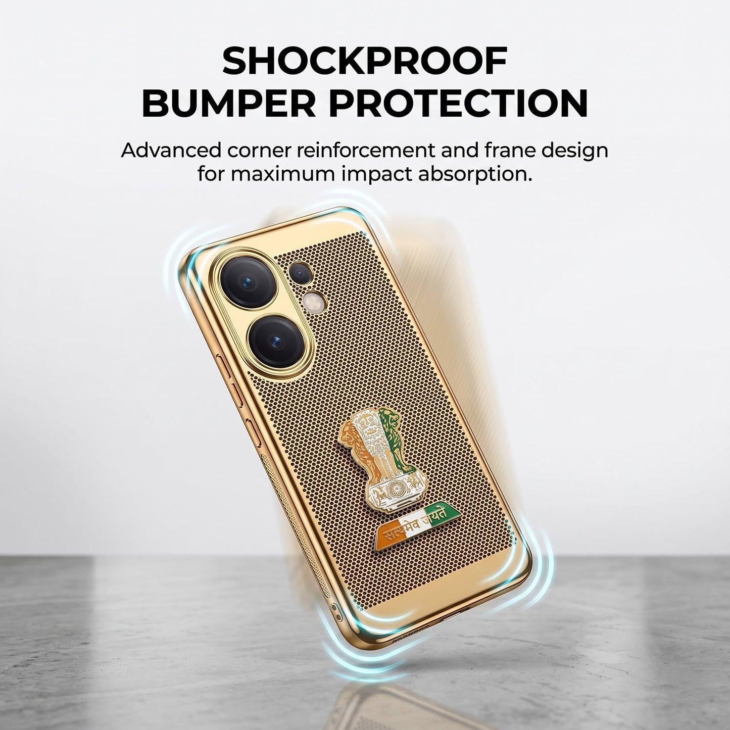 Vivo V60 5G Tri-Color Satyamev Jayate Mesh Electroplated Heat Dissipation Case