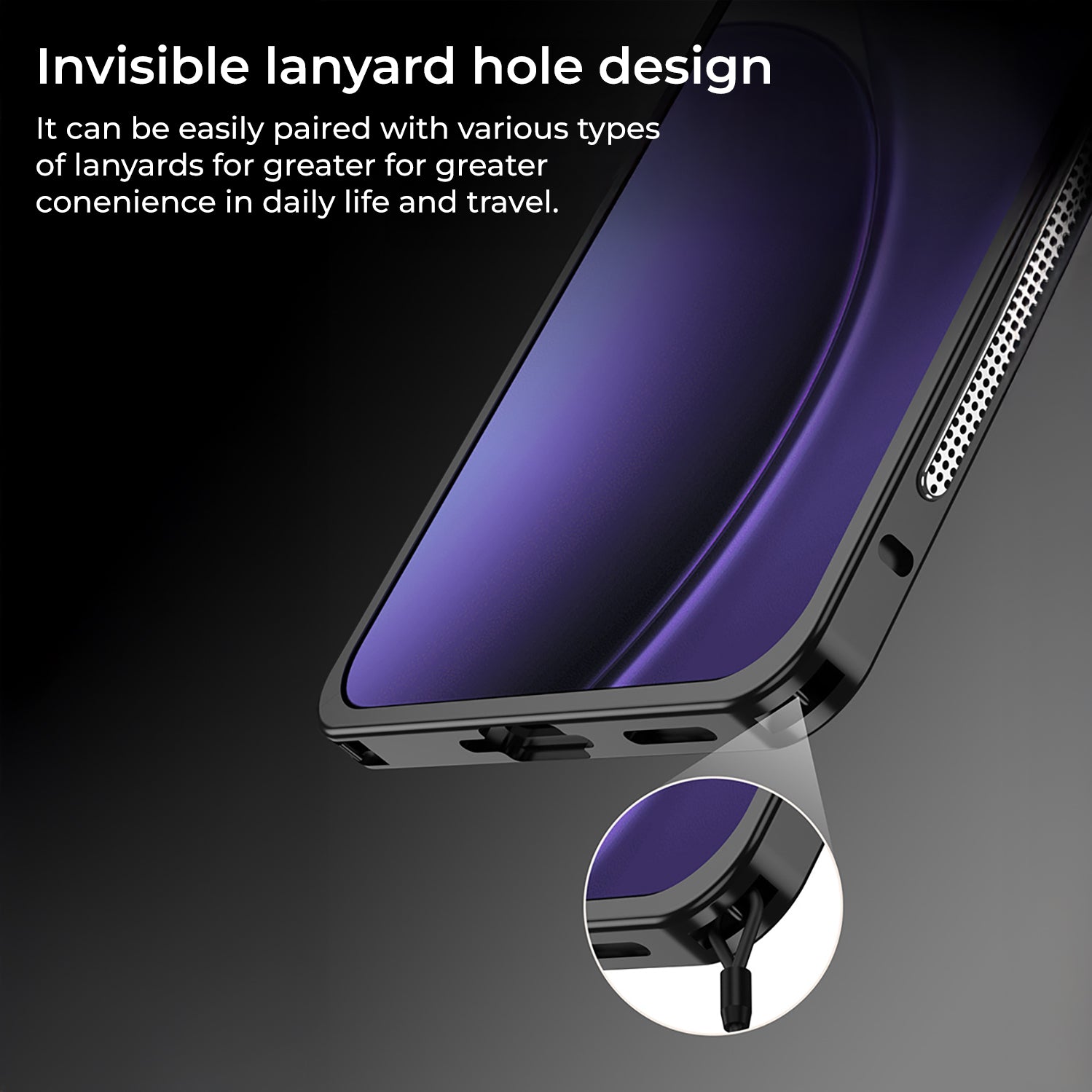 Vivo V60 5G Phone case with invisible lanyard hole design on a dark background