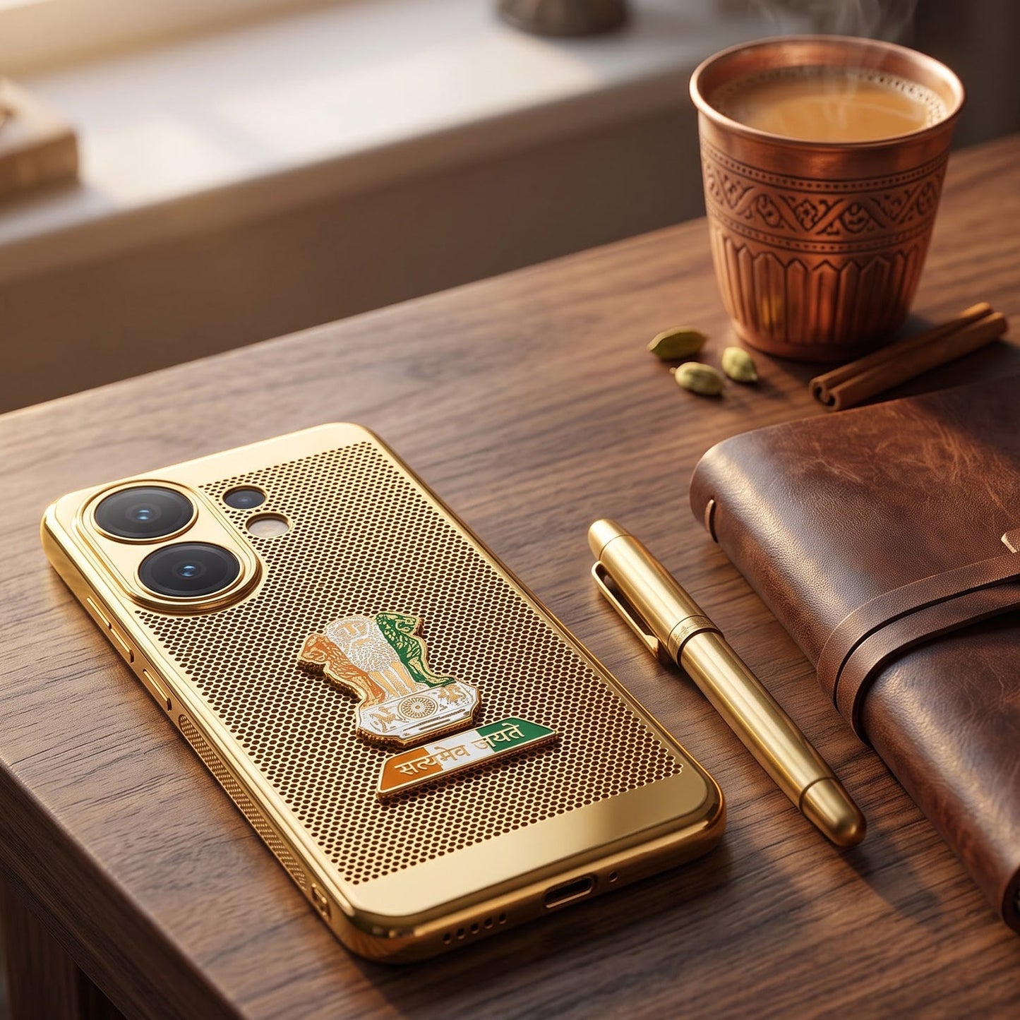 Vivo V60 5G Tri-Color Satyamev Jayate Mesh Electroplated Heat Dissipation Case