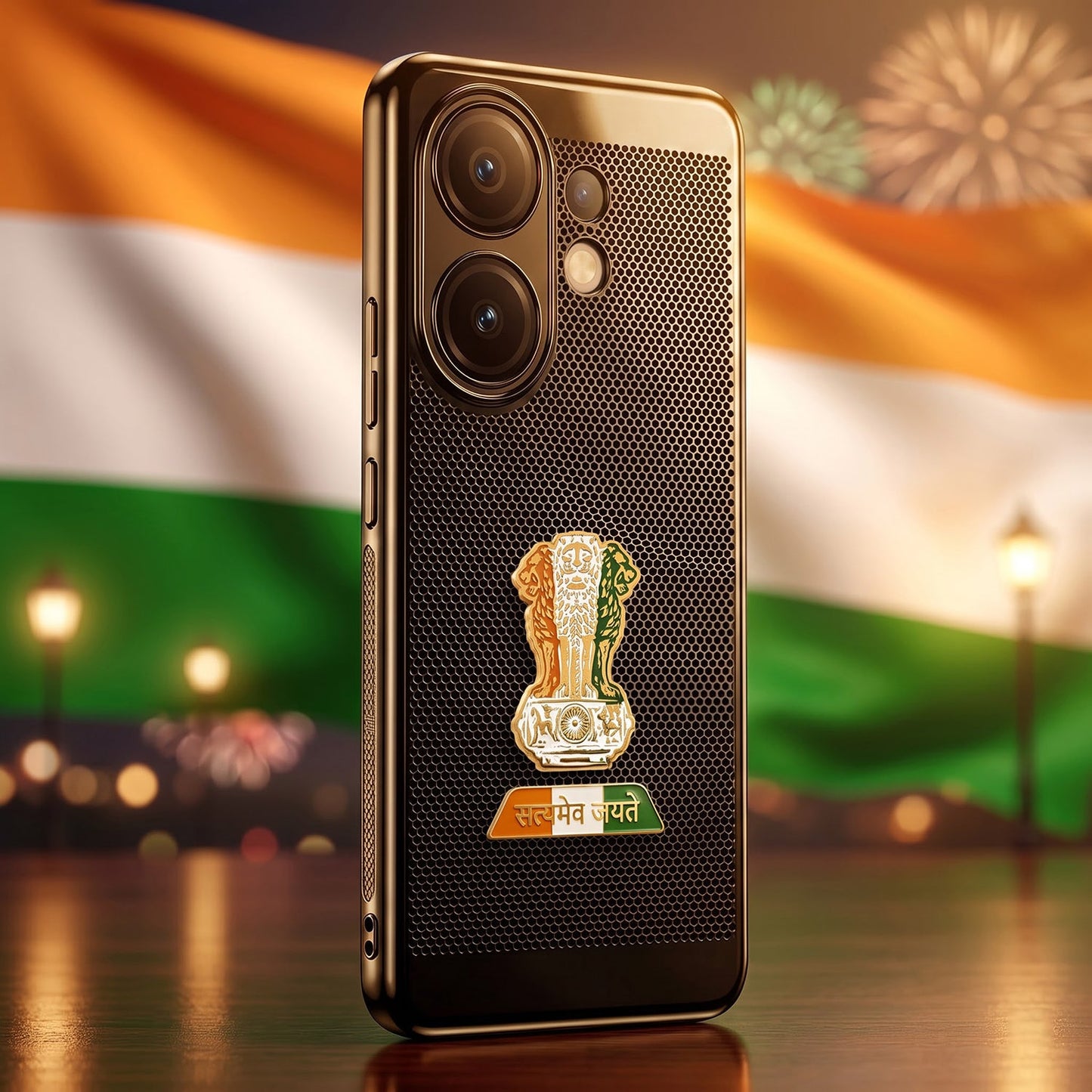 Vivo V60 5G Tri-Color Satyamev Jayate Mesh Electroplated Heat Dissipation Case