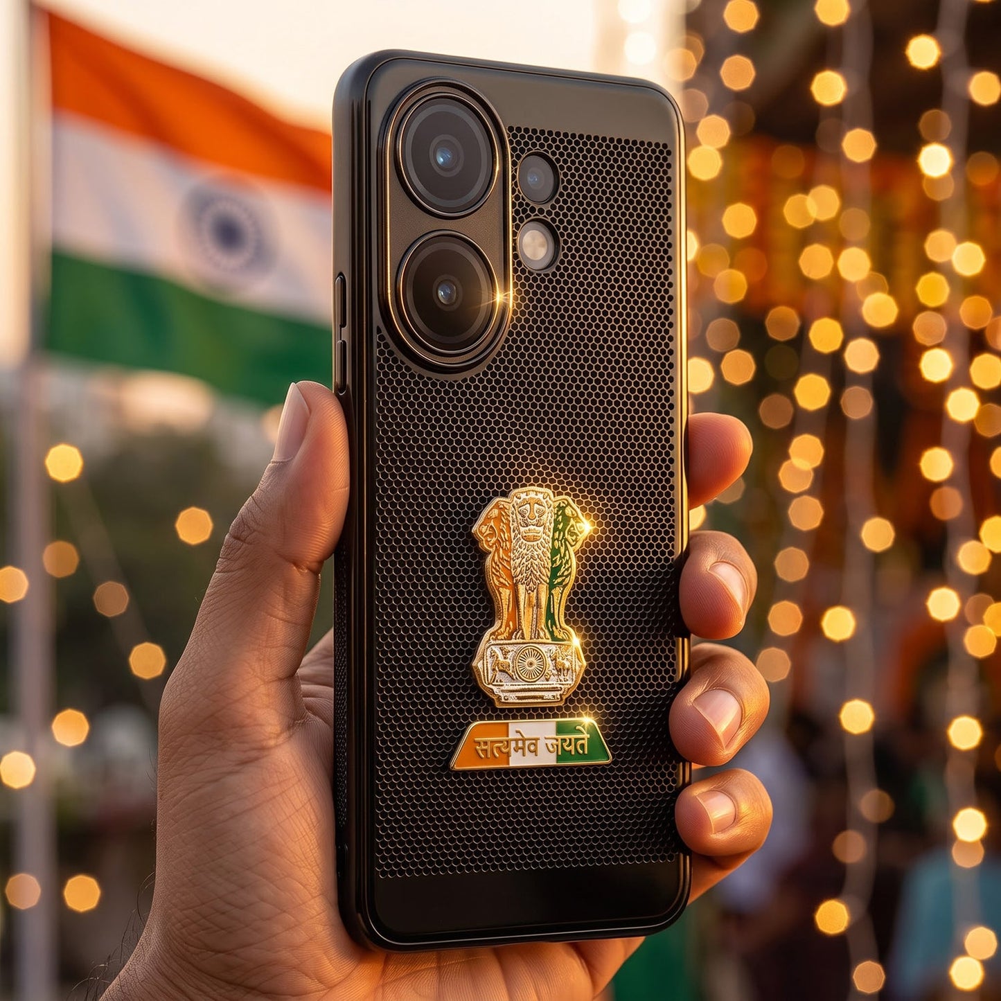 Vivo V60 5G Tri-Color Satyamev Jayate Mesh Electroplated Heat Dissipation Case