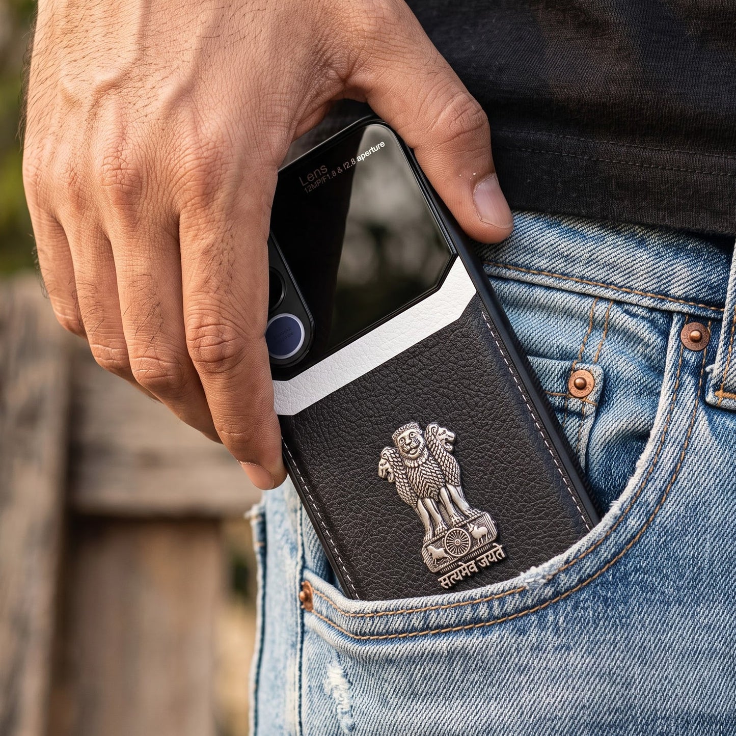 Vivo V70 FE 5G Satyamev Jayate 3D Metal Leather Back Case