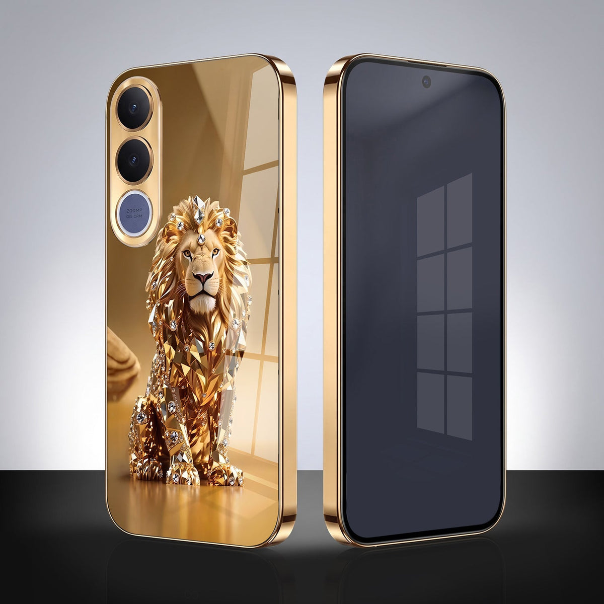Vivo V70 FE 5G Luxury Lion Gold Electroplated Glass Phone Back Case
