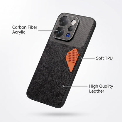 Vivo V70 5G Carbon Fiber Heat Dissipation Leather Hybrid Phone Case