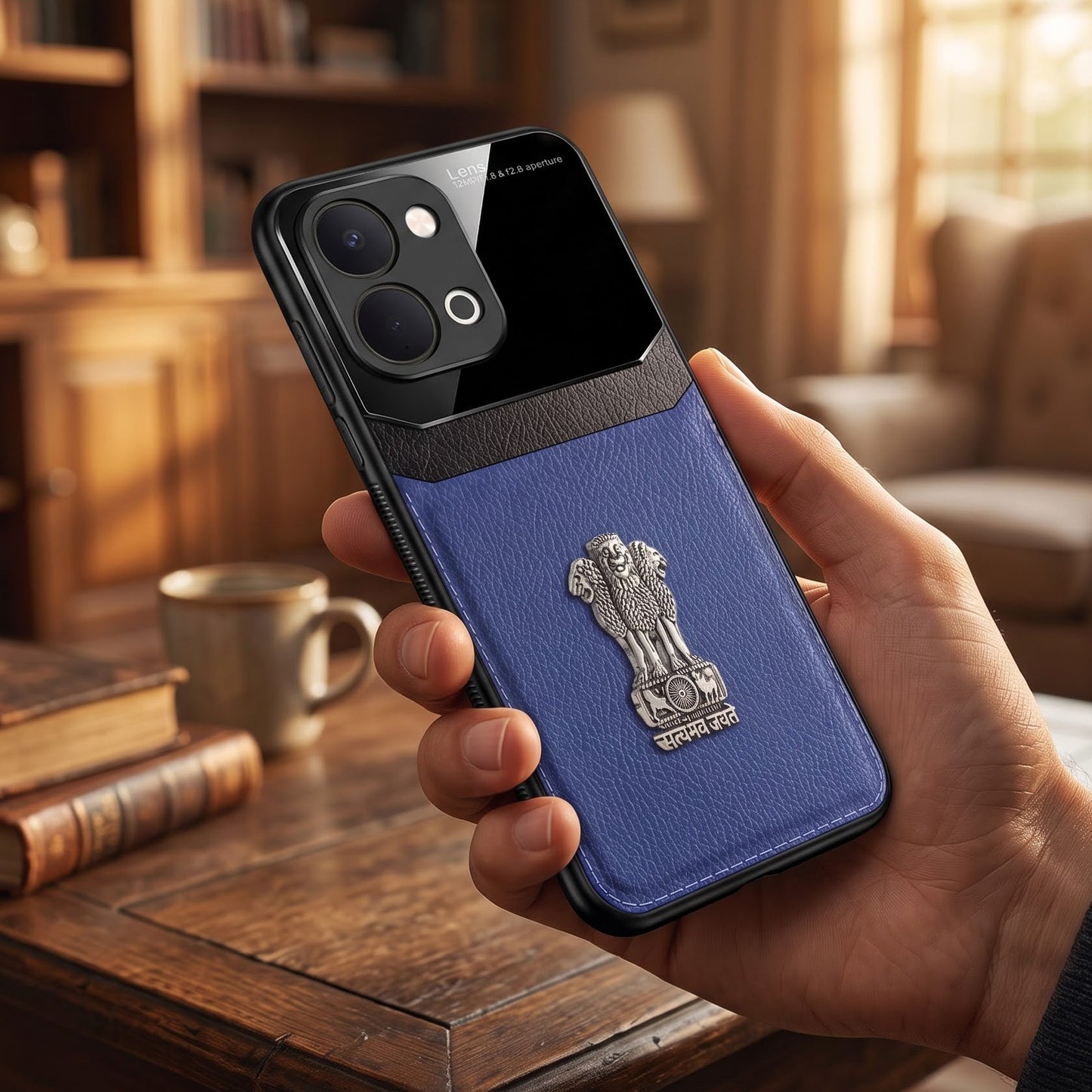 Vivo T5X 5G Satyamev Jayate 3D Metal Leather Back Case