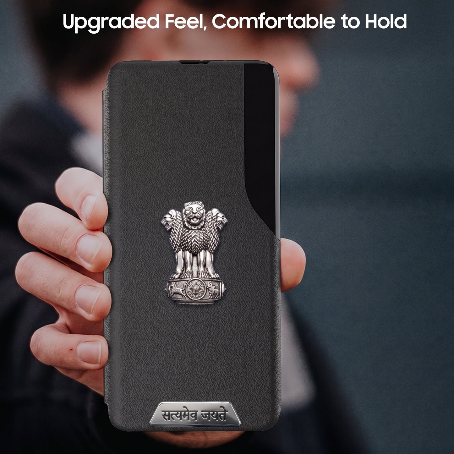 Vivo Y200 5G Metal Satyamev Jayate 2-in-1 Emblem Half-Window Leather Flip Case