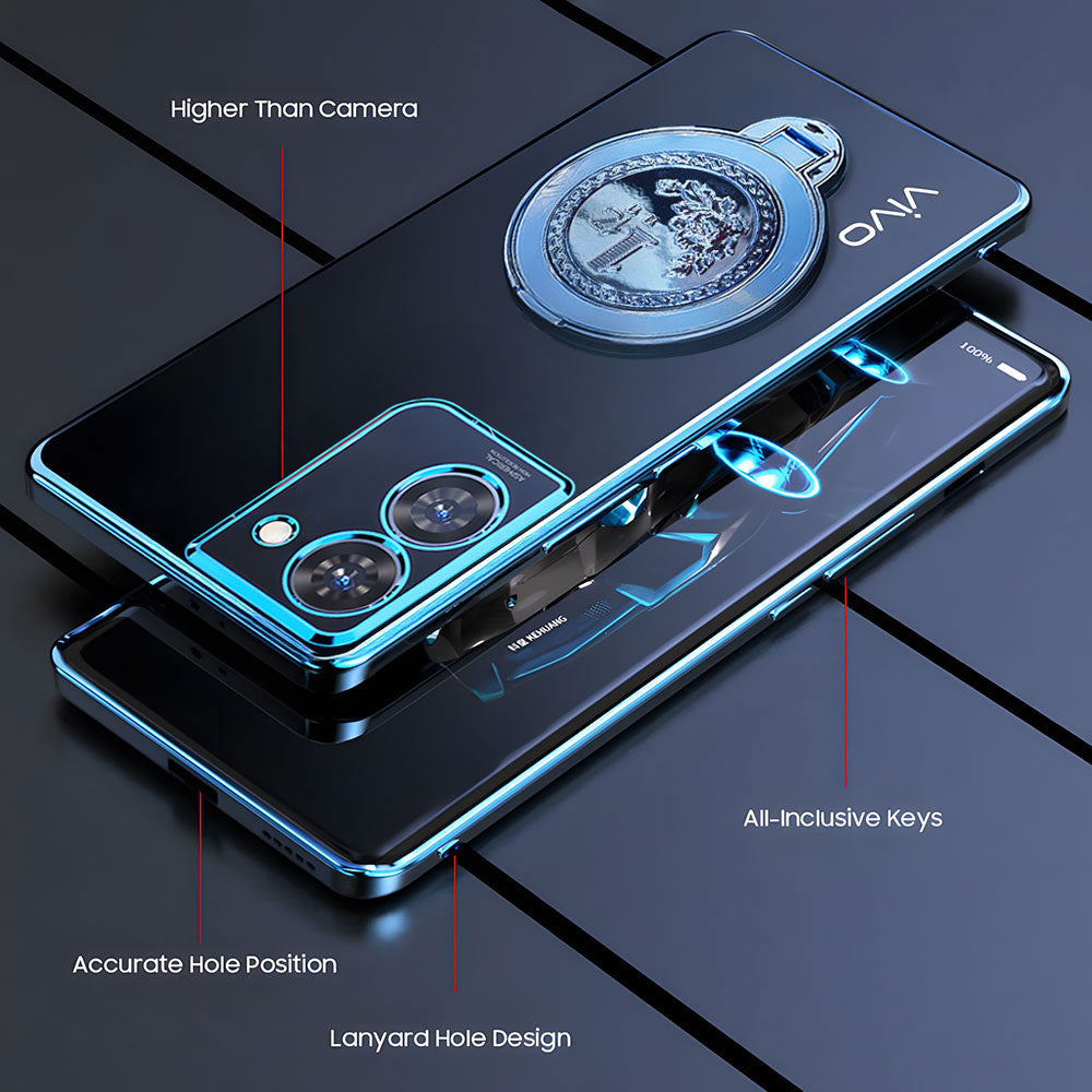 Phone case with features highlighted on a dark surface