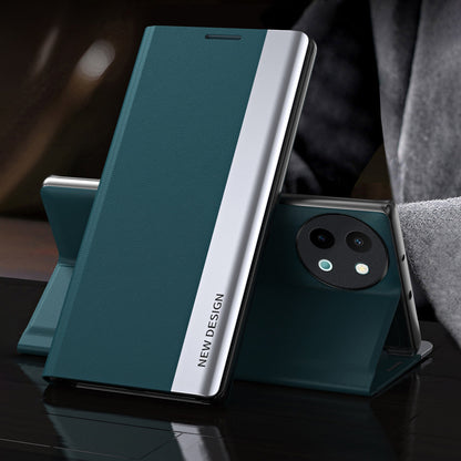 A green flip leather case for the Vivo Y58 5G smartphone, displayed in an open position showing the interior.