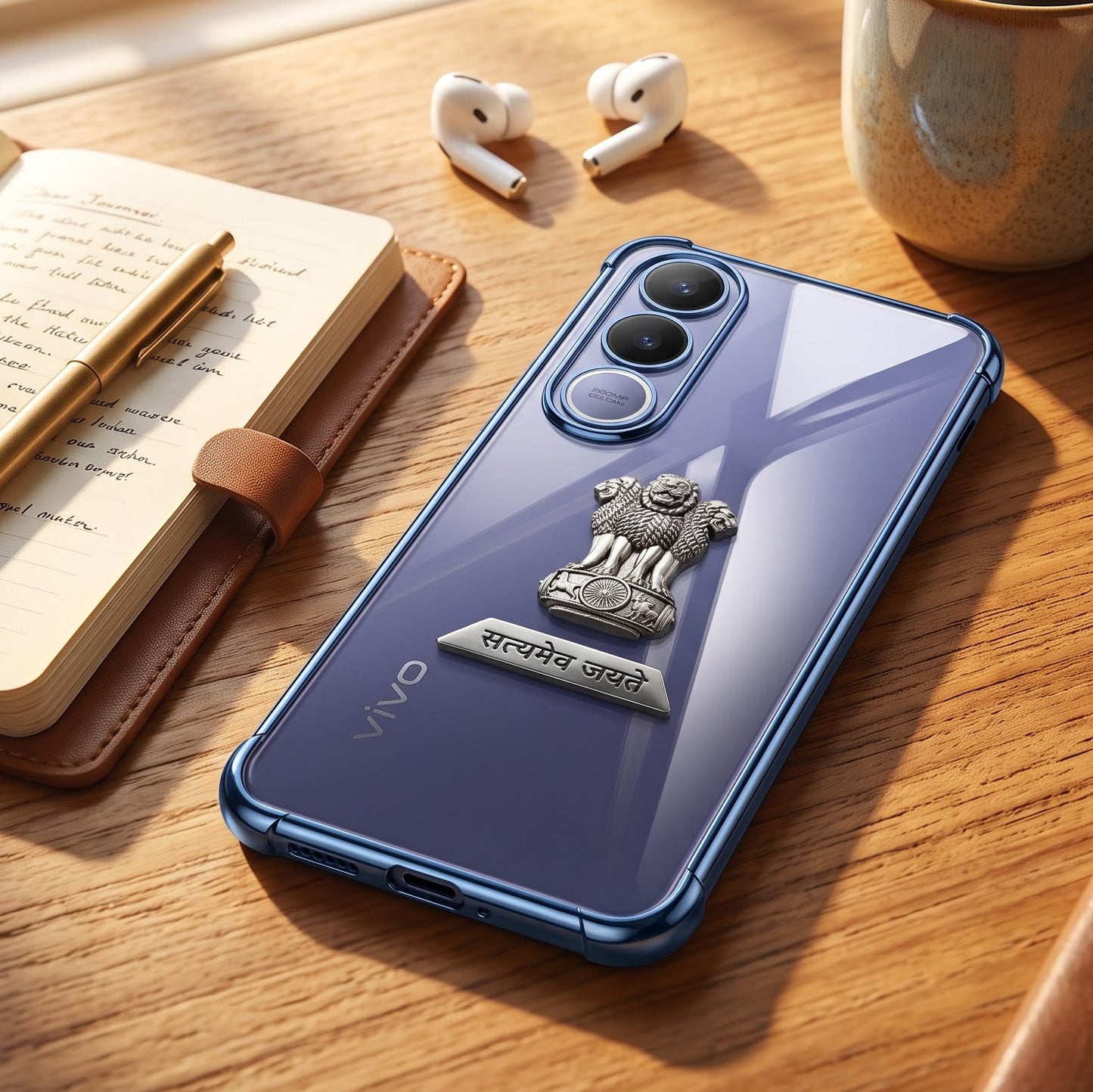 Vivo V70 FE 5G Satyamev Jayate 2-in-1 Emblem Transparent Shockproof Airbag Case