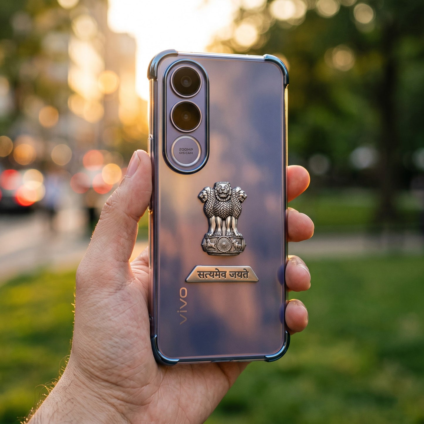 Vivo V70 FE 5G Satyamev Jayate 2-in-1 Emblem Transparent Shockproof Airbag Case