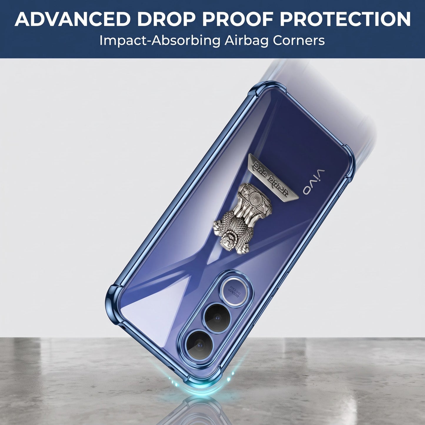 Vivo V70 FE 5G Satyamev Jayate 2-in-1 Emblem Transparent Shockproof Airbag Case