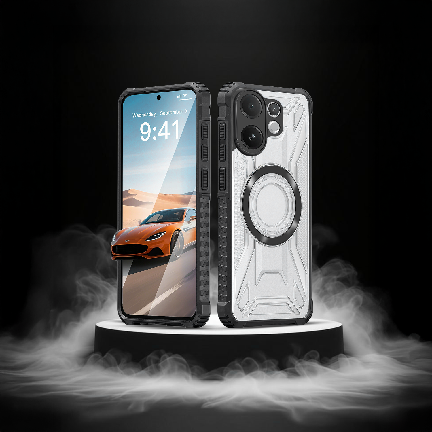 Vivo V60 5G Phone case with ring holder on a black background