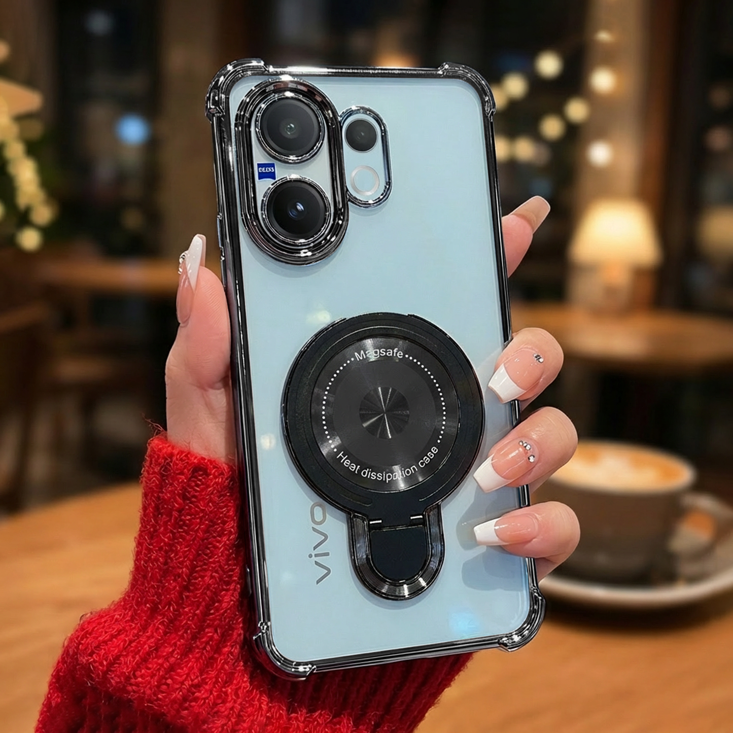 Vivo V60 5G Luxury Four Corner Invincible Bracket Ring Stand Case